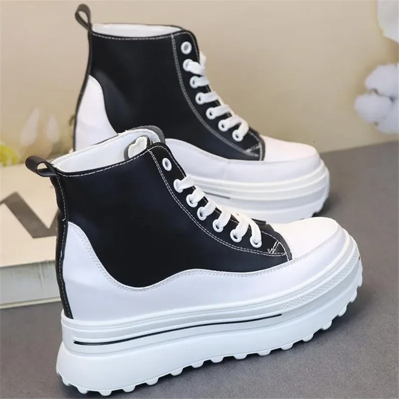 Autumn Top Womens Shoe Platform PU Leather Wedge Hidden Boots Winter Thick Sports Shoes 241129