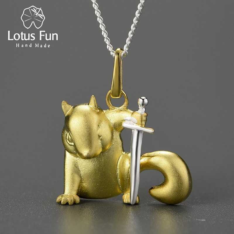 Lotus Fun 18K gold cute squirrel pendant genuine 925 sterling silver animal necklace womens original fashion jewelry X241123