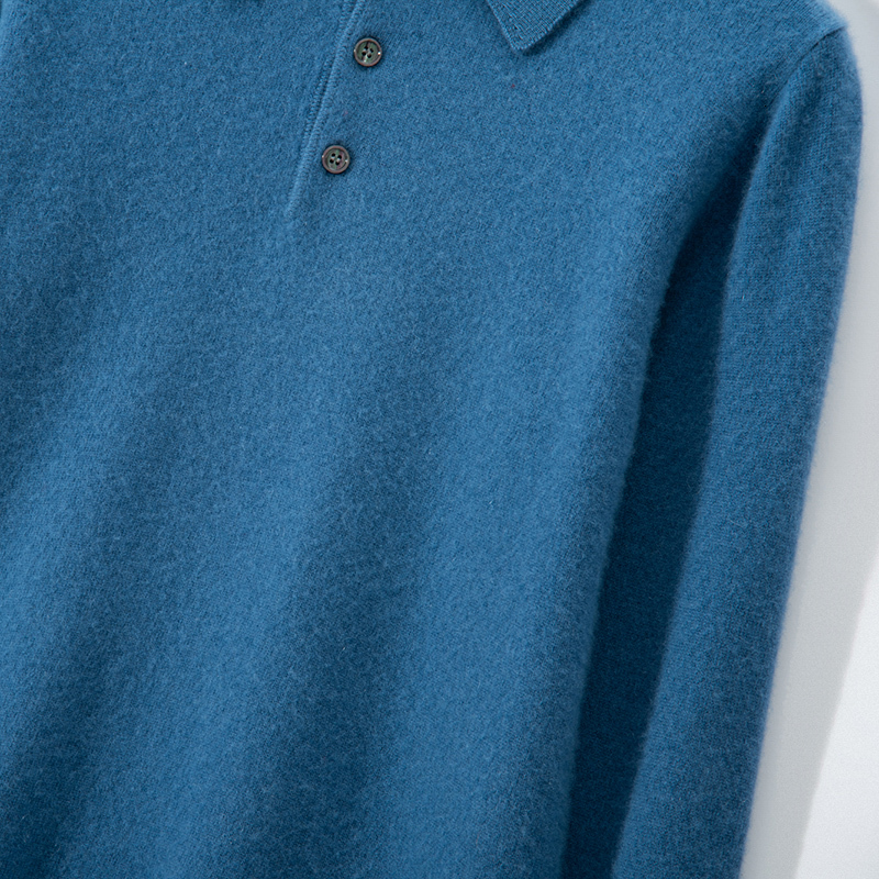 Polo Shirt Men Sweater 100% Goat Cashmere Knit Jumper Soft Warm Hot Sale Full Sleeve Pullover Solid Color Male Clothes Wl01