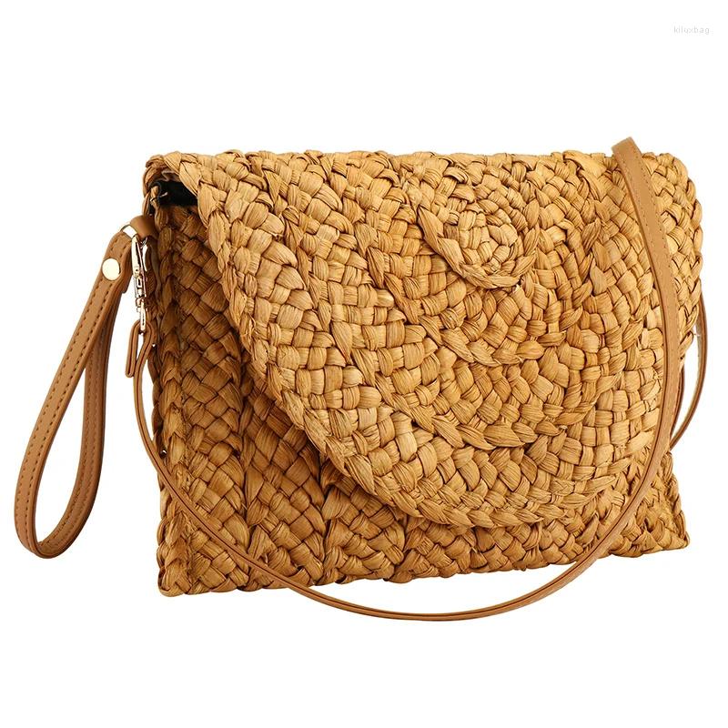 Shoulder Bags YYW Straw Envelope Clutch Handbag Women Summer Crossbody Bag With Strap Casual Handmade Woven Rattan Lady Purse Wallets B2
