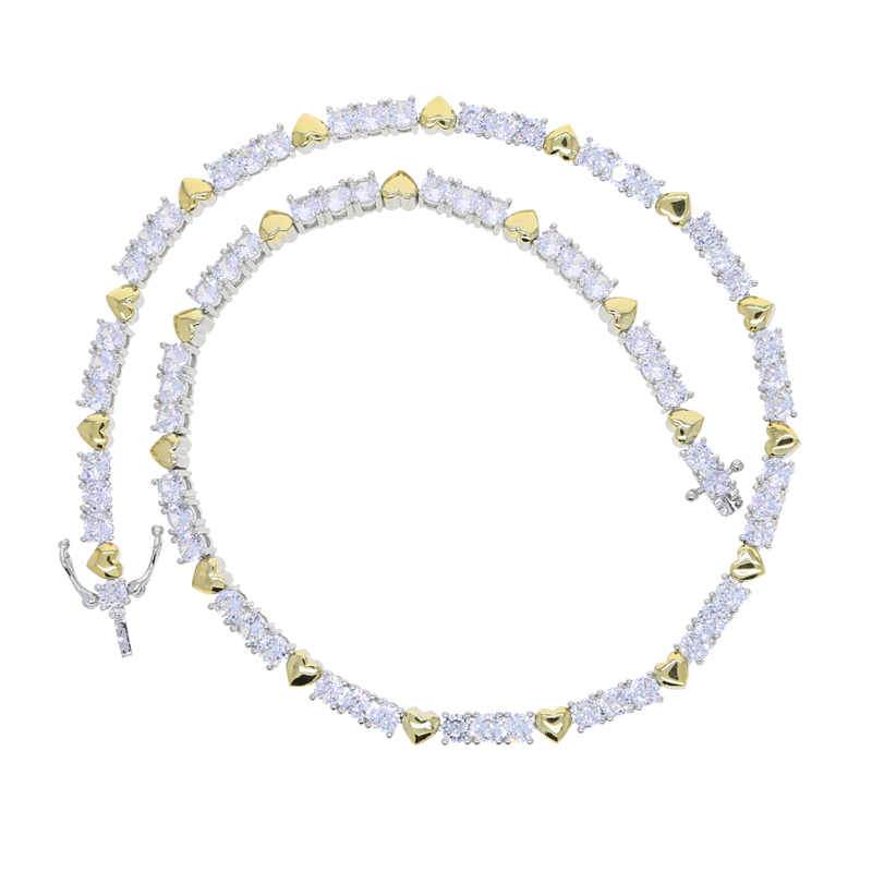 Men's Iced Out Tennis Bracelet Necklace: CZ Round Heart Cut Hip Hop Jewelry Gift