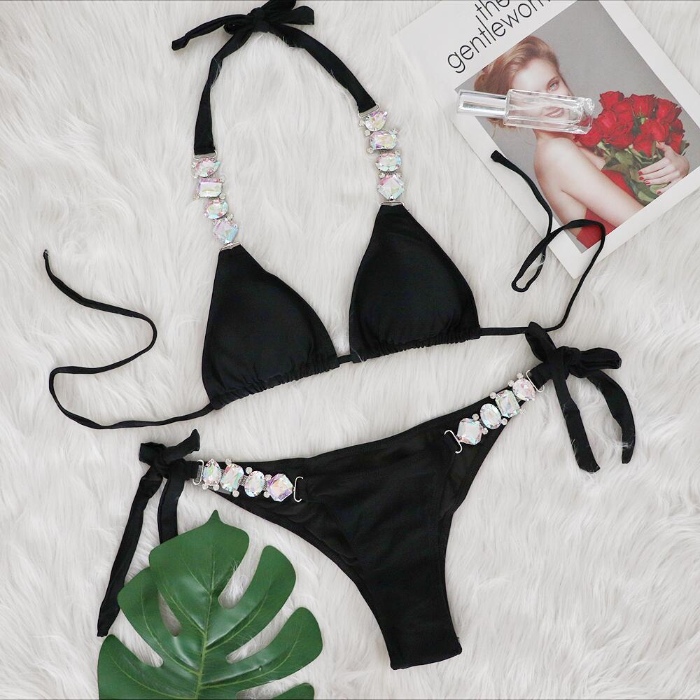 bikini designer bikini swimwear designer swim Sexy bikini plain women's split strap diamond swimsuit metal chain accessories swimsuit