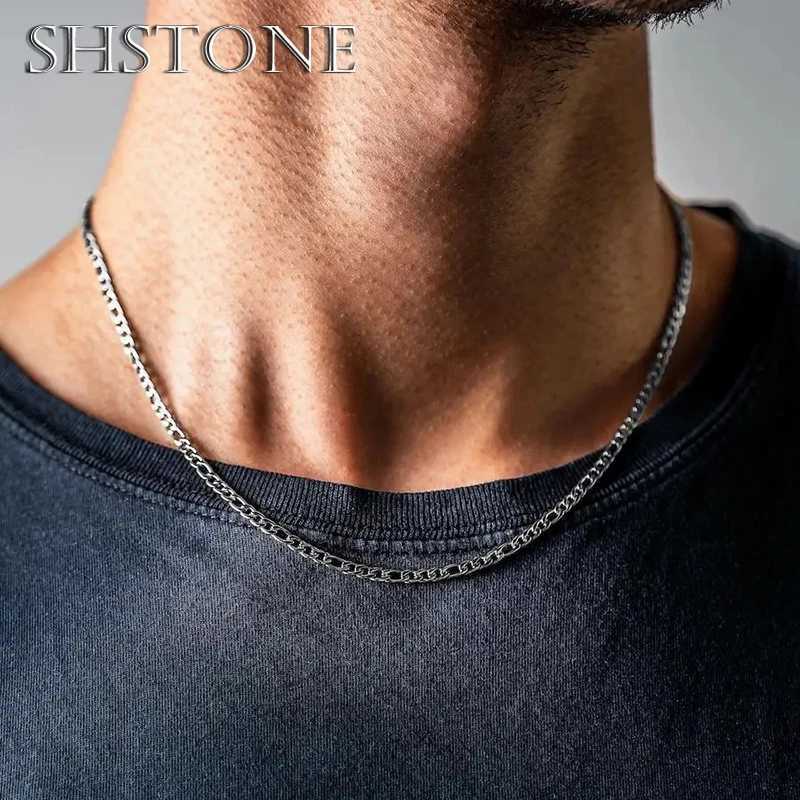 SHSTONE 18K gold Figaro chain necklace for men 2/4/6/8/10/12mm 925 sterling silver fashionable Cuban long chain necklace for mens jewelry X241123