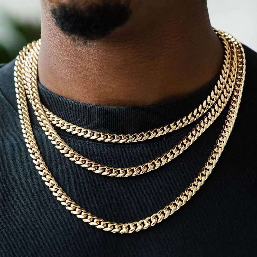 VLOVE Fine Jewelry Heavy 14K Real Solid Gold Miami Cuban K Chain Necklace 17Mm 7Mm