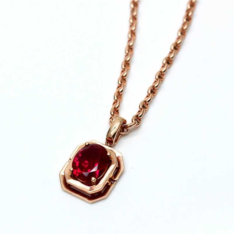 585 Purple Gold Pendant Plated with 14K Rose Gold Set with Square Ruby Necklace Elegant and Graceful Necklace Wedding Jewelry X241123