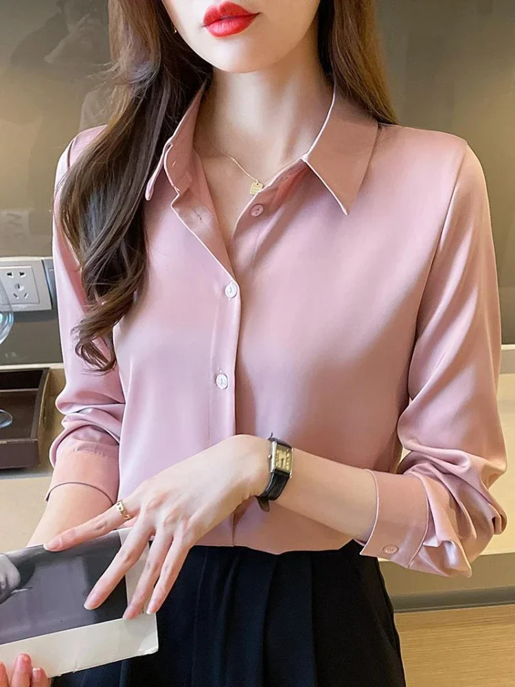 Spring Summer Women Long Sleeve Korean Solid Chiffon Shirt Womens Top Fashion Office C242 241121