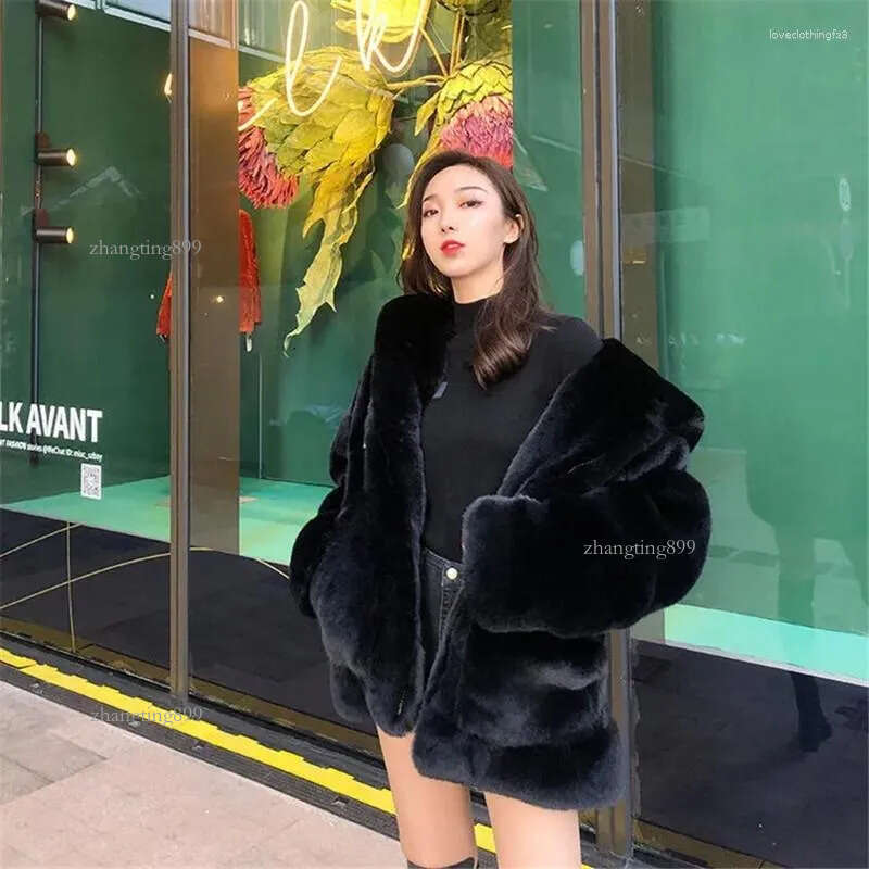 Women's Fur Plush Jacket Women Winter White Large Size Thicken Warm Hooded 2023 Zipper Furry Soft Outwear Faux Overcoat