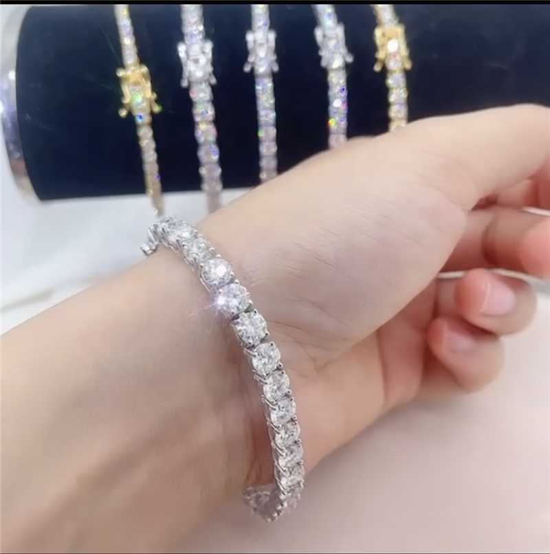 Sterling Sier 14K Gold Plated Iced Out Tennis Moissanite Dia Bracelet