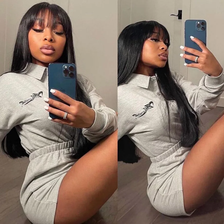 200density Straight Human Hair Wigs with Bangs NATURAL Brazilian Remy Human Hair Wigs Hair 28 Cheap Full Wigs for Women
