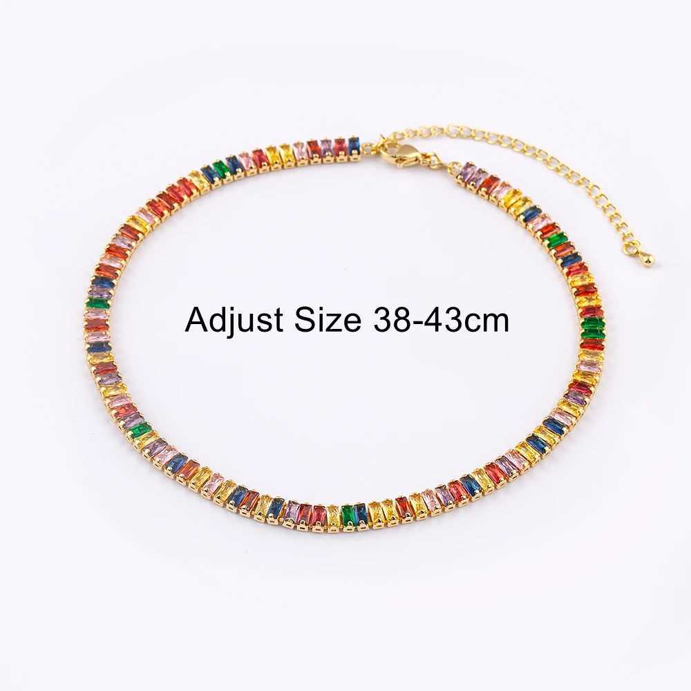 Nidin Classic Color Tennis Necklace Mens and Womens Rectangular Zircon Necklace Jewelry Adjustable Wedding Party Gift X241123