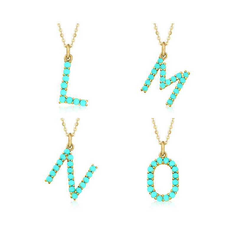 AIDE 925 sterling silver turquoise initial 26 letter pendant Clavicle necklace gold chain womens accessories jewelry gift X241123