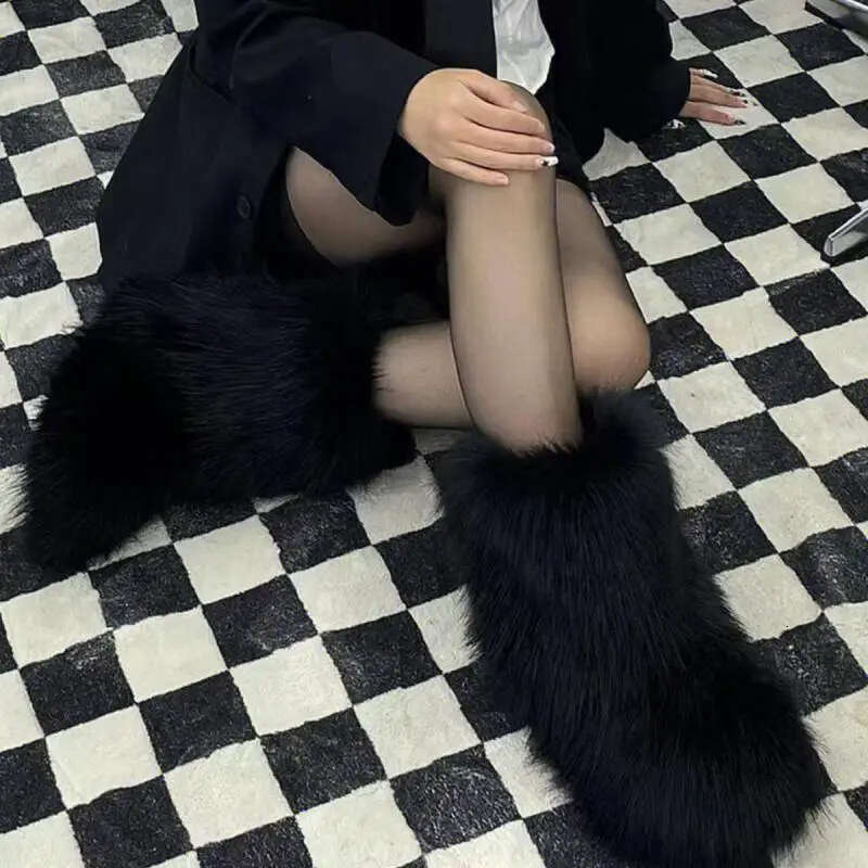 FIERA Women's Winter Shoe Fluffy Faux Fox Woman Plush Warm Snow Boots Footwear Girls' Furry Fur Bottes Fashion