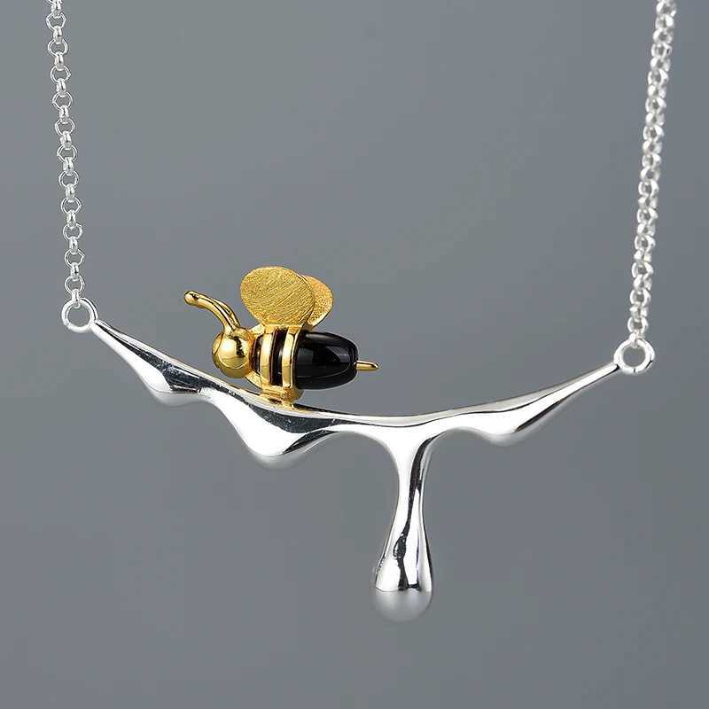 Lotus Fun 18K Gold Bee and Drip Honey Pendant Necklace made of genuine 925 sterling silver with exquisite handmade design for womens jewelry X241123