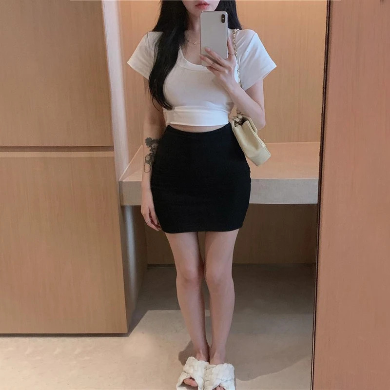 Elasticity Black Onestep Skirt Women Summer High Waist Tight Sexy Girl Bag Hip Short Night Club Mini 240419
