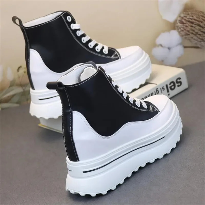 Autumn Top Womens Shoe Platform PU Leather Wedge Hidden Boots Winter Thick Sports Shoes 241129
