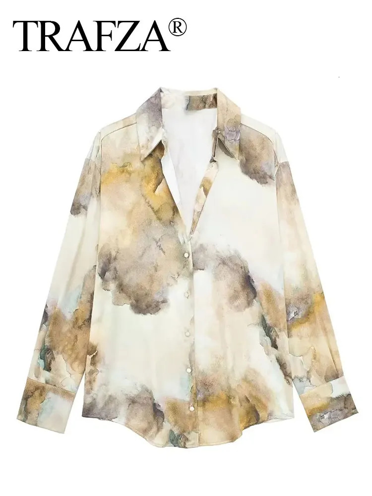 TRAFZA Spring Print Blouse Skirt Sets For Women Tie Dye Long Sleeve Shirts Top Slim Midi Skirts Suit Fashion Streetwear 240423