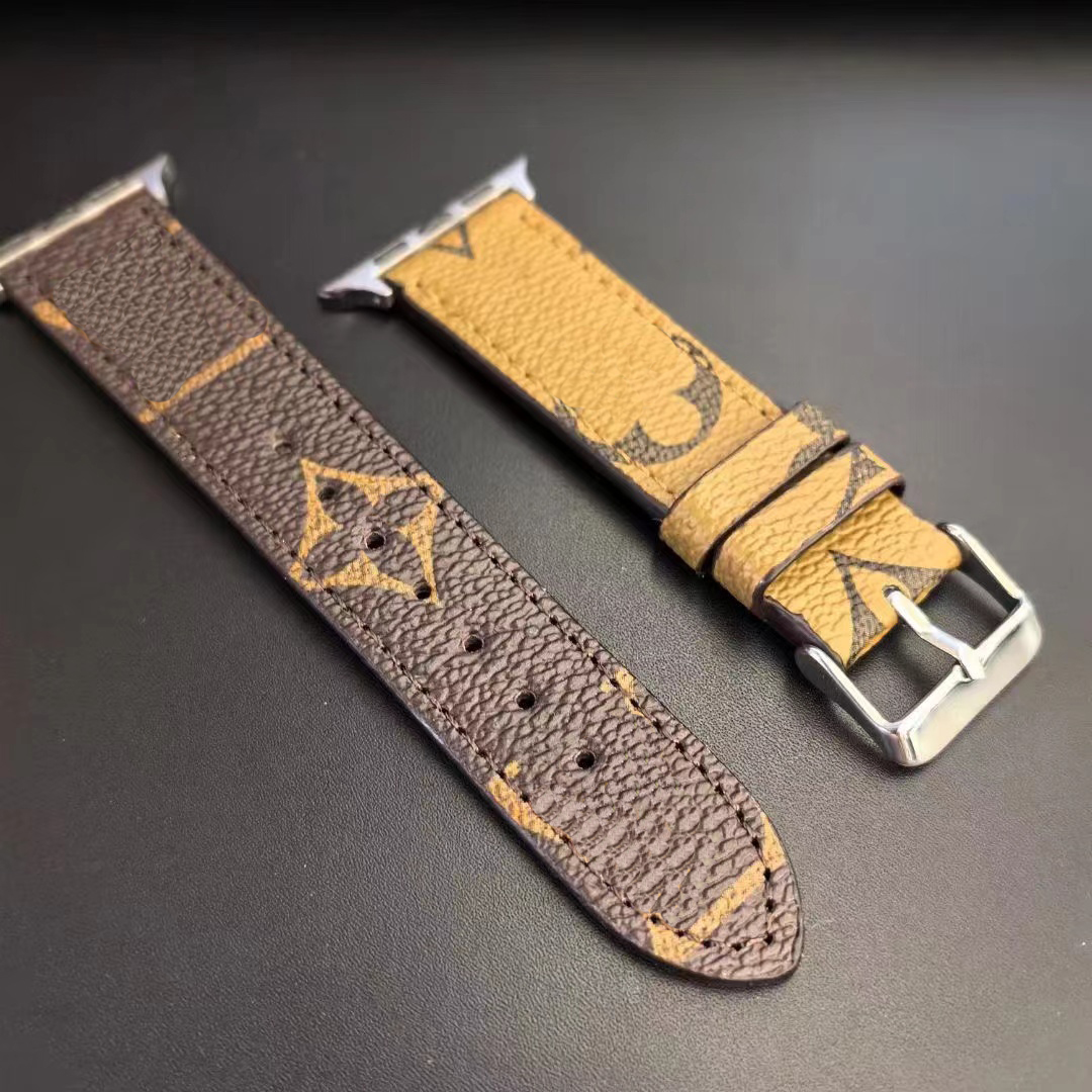 Luxury Apple iwatch Leather Strap L Watchband 38mm 40mm 41mm 42mm 44mm 45mm 49mm Hi Quality Designer Watchbands iWatch 8 7 6 5 4 With Box Packing Woman Man LB