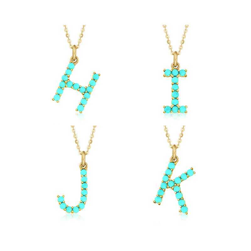 AIDE 925 sterling silver turquoise initial 26 letter pendant Clavicle necklace gold chain womens accessories jewelry gift X241123