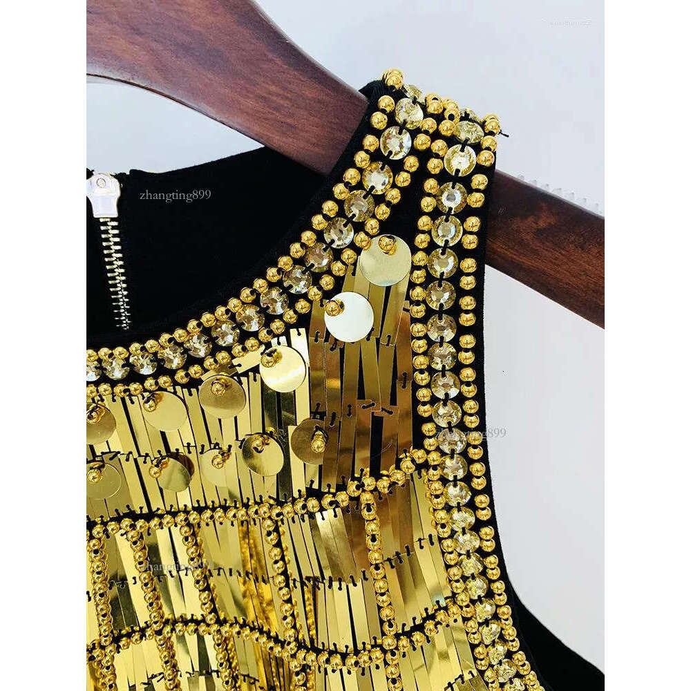 Casual Dresses HIGH STREET Est 2023 Fashion Stylish Designer Women's Metallic Diamonds Sequined Beading Sleeveless Stretch Tank Dress