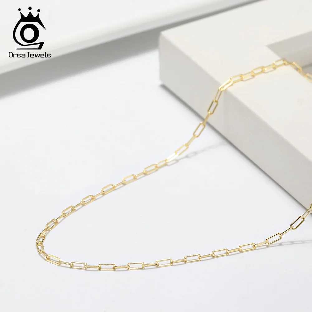 Orsa JEWELS 14K Gold Plated 1.8mm Paper Clip Chain Necklace 925 Pure Silver Simple Paper Clip Chain Necklace X241123