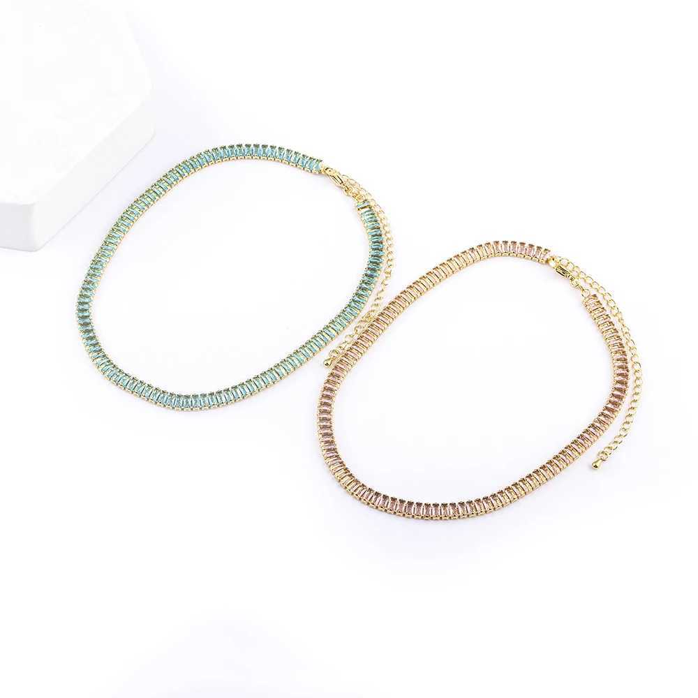 Nidin Classic Color Tennis Necklace Mens and Womens Rectangular Zircon Necklace Jewelry Adjustable Wedding Party Gift X241123