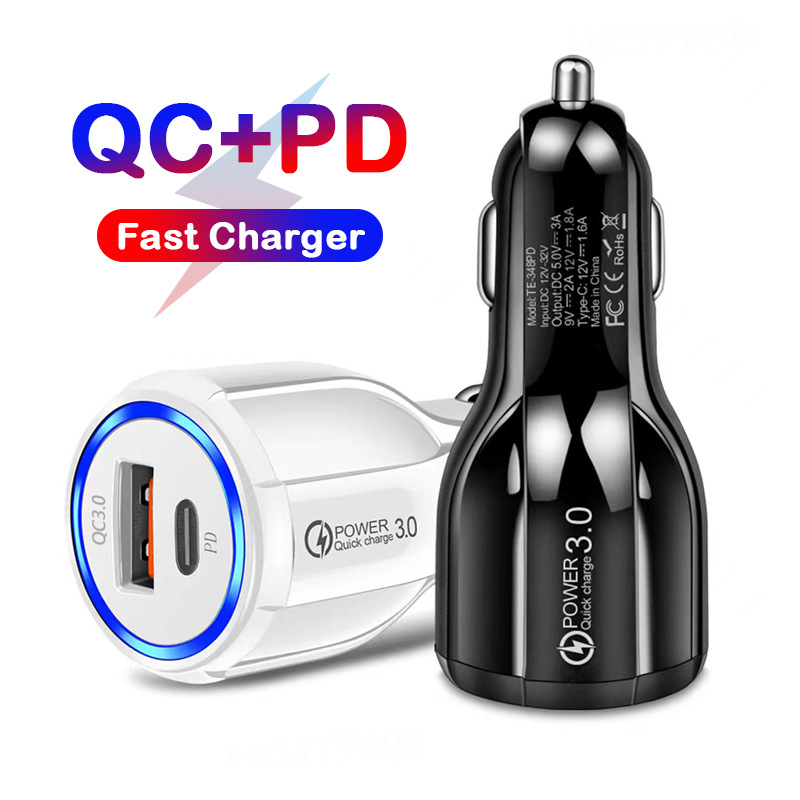 2 Ports 48W QC3.0 Fast Charger PD USB-C Quick Car Charger Phone Fast Charging Charger For iPhone 15 14 13 12 Mini 11 Pro Xr Xs Max Samsung S24 S23 S22