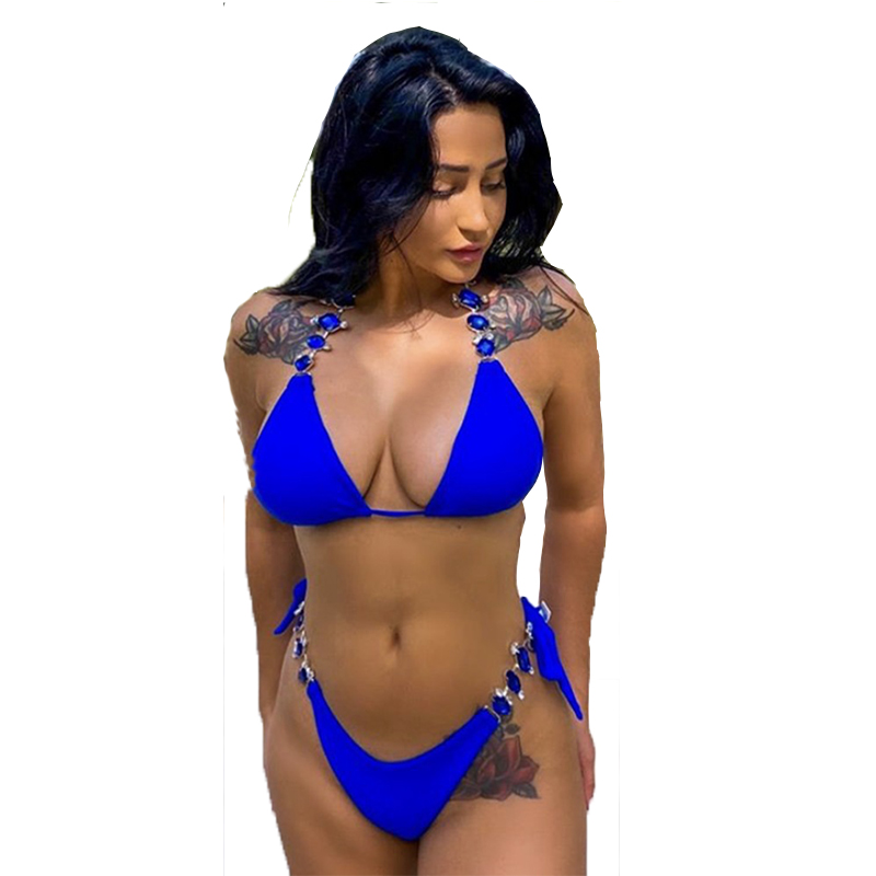 bikini designer bikini swimwear designer swim Sexy bikini plain women's split strap diamond swimsuit metal chain accessories swimsuit
