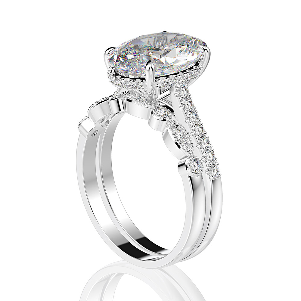 4CT White Natural Moissanite Designer Diamond Luxury Jewelry Genuine 100% S925 Sterling Silver Rose Gold Oval Cut Gemstones Party Women Wedding Band R