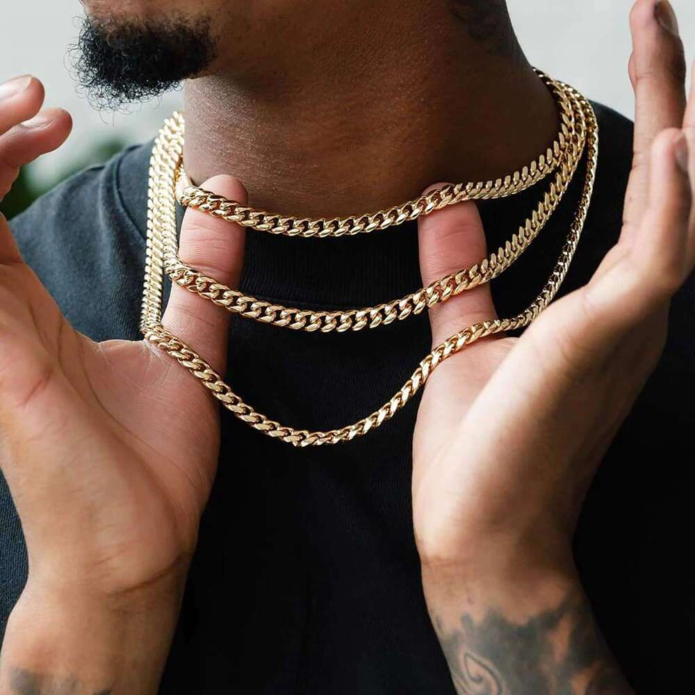 VLOVE Fine Jewelry Heavy 14K Real Solid Gold Miami Cuban K Chain Necklace 17Mm 7Mm