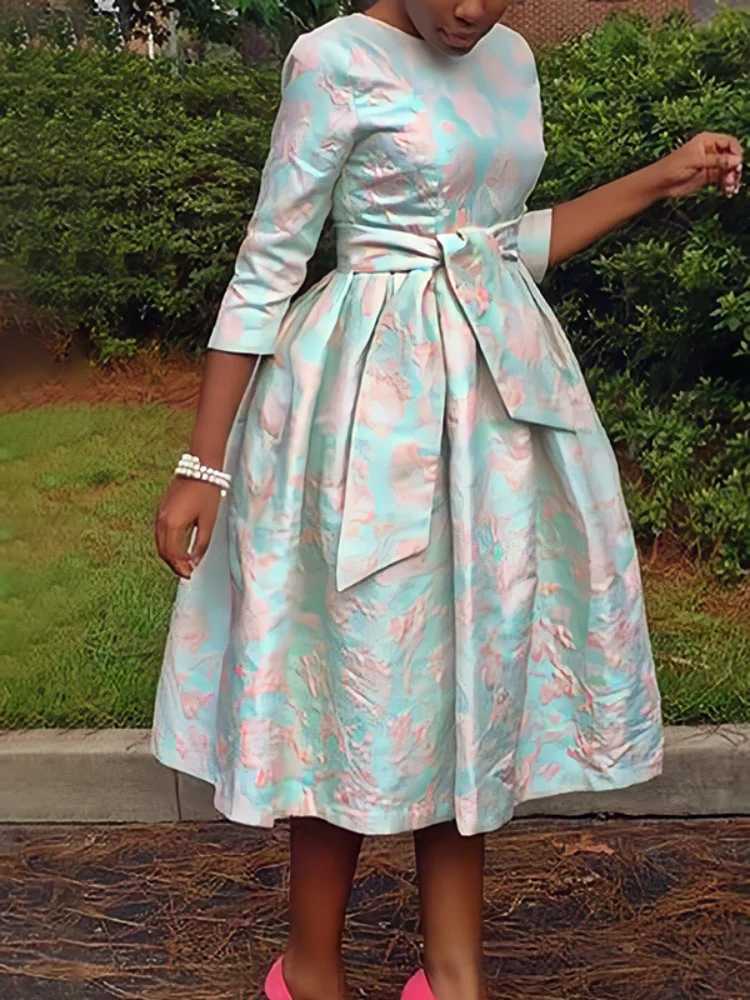Warm jacquard material round neck 7-point Sve high waist and loose sole retro 70s dress new sexy party dress M241123