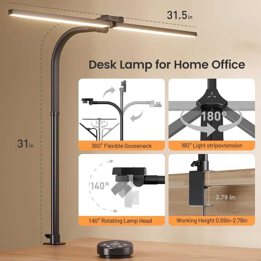LED Desk Lamp 24W Bright Architect Desk Lamp for Home Office Clamp Desk Light with Adjustable Flexible Gooseneck Remote Cont Z241123