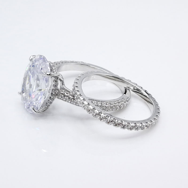 Luxury 100% 925 Sterling Silver rings finger Engagement Wedding jewelry for Women Big oval cut 4 carat Simulated Diamond Ring sets gift