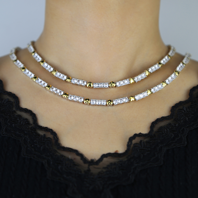 Men's Iced Out Tennis Bracelet Necklace: CZ Round Heart Cut Hip Hop Jewelry Gift