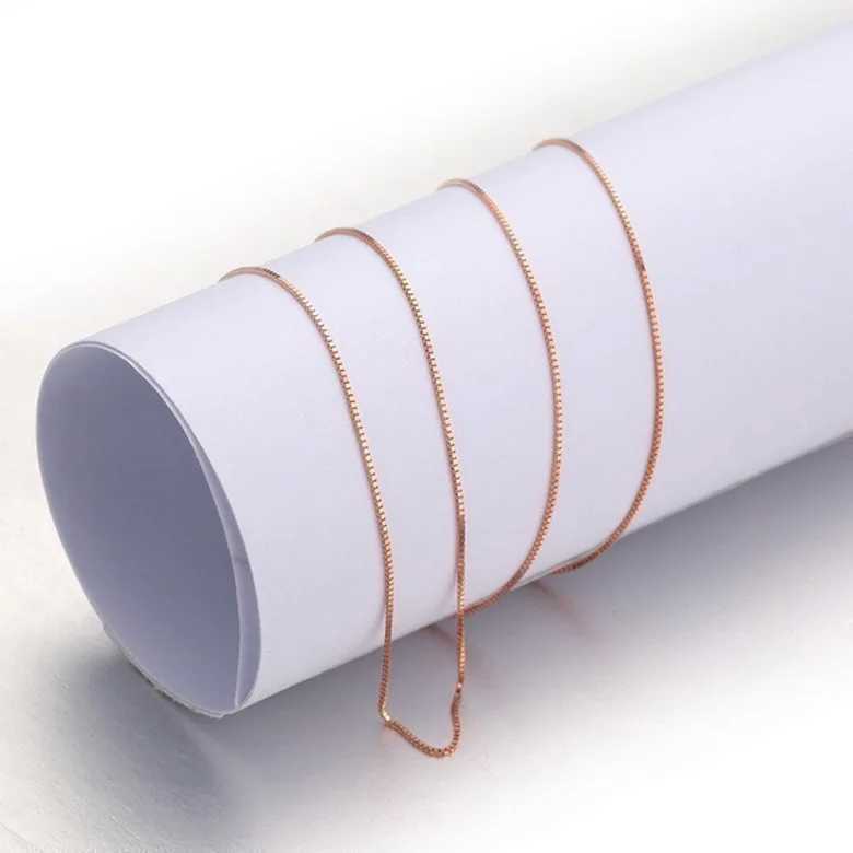 Real 14K rose gold box necklace for men Bijoux and women Mujer 45cm necklace 14K rose gold jewelry necklace X241123