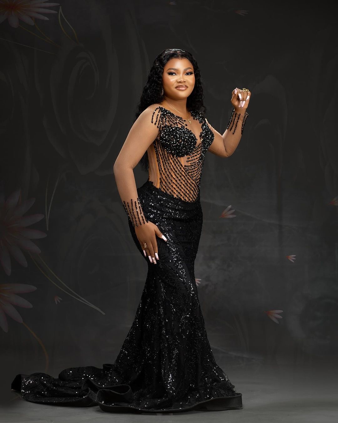 Black Illusion Mermaid Prom Dresses 2024 Beaded Rhinestones Full Sleeves Evening Formal Party Second Birthday Engagement Gowns Dress Plus Size