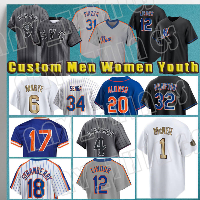12 Francisco Lindor Baseball Mets Pete Alonso Brandon Nimmo Starling Marte New Yorks Jersey Mike Piazza Darryl Strawberry Daniel Vogelbach Edwin Dia