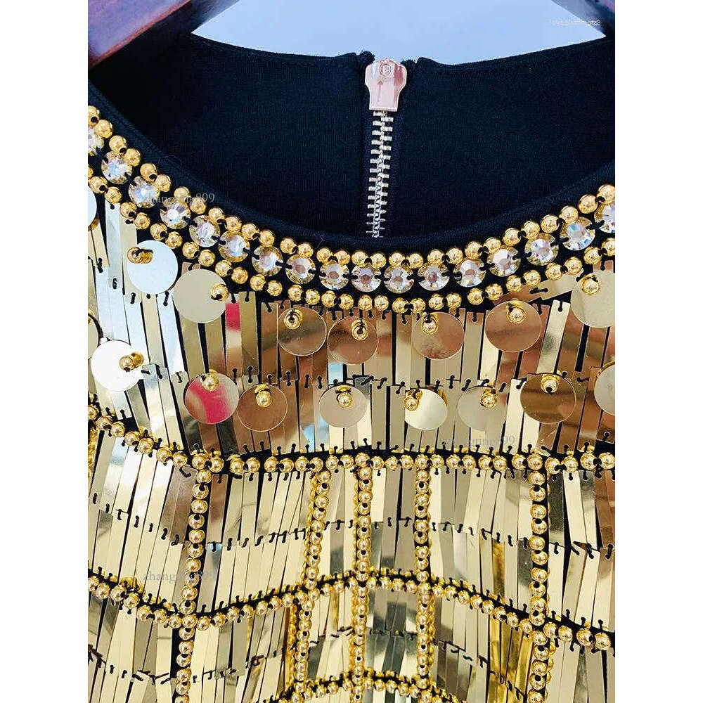Casual Dresses HIGH STREET Est 2023 Fashion Stylish Designer Women's Metallic Diamonds Sequined Beading Sleeveless Stretch Tank Dress