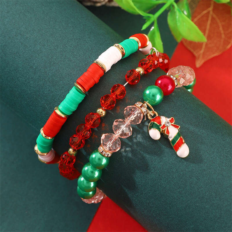 Temu hot selg new fashionable soft ceramic bead Christmas set Santa Claus bracelet