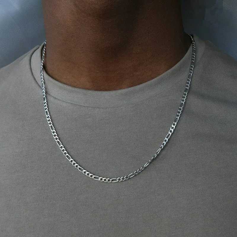 SHSTONE 18K gold Figaro chain necklace for men 2/4/6/8/10/12mm 925 sterling silver fashionable Cuban long chain necklace for mens jewelry X241123