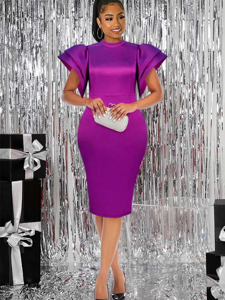 AEI Bodycon Party Dress Wen High Neck Midi Flare Sve Shiny Backless Robe Summer Large Formal Cocktail Dress M241123