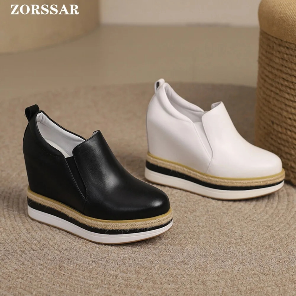 12cm leather platform wedge womens sports shoes hidden high heels casual breathable height increased white vulcanized shoes 241122 - view 7