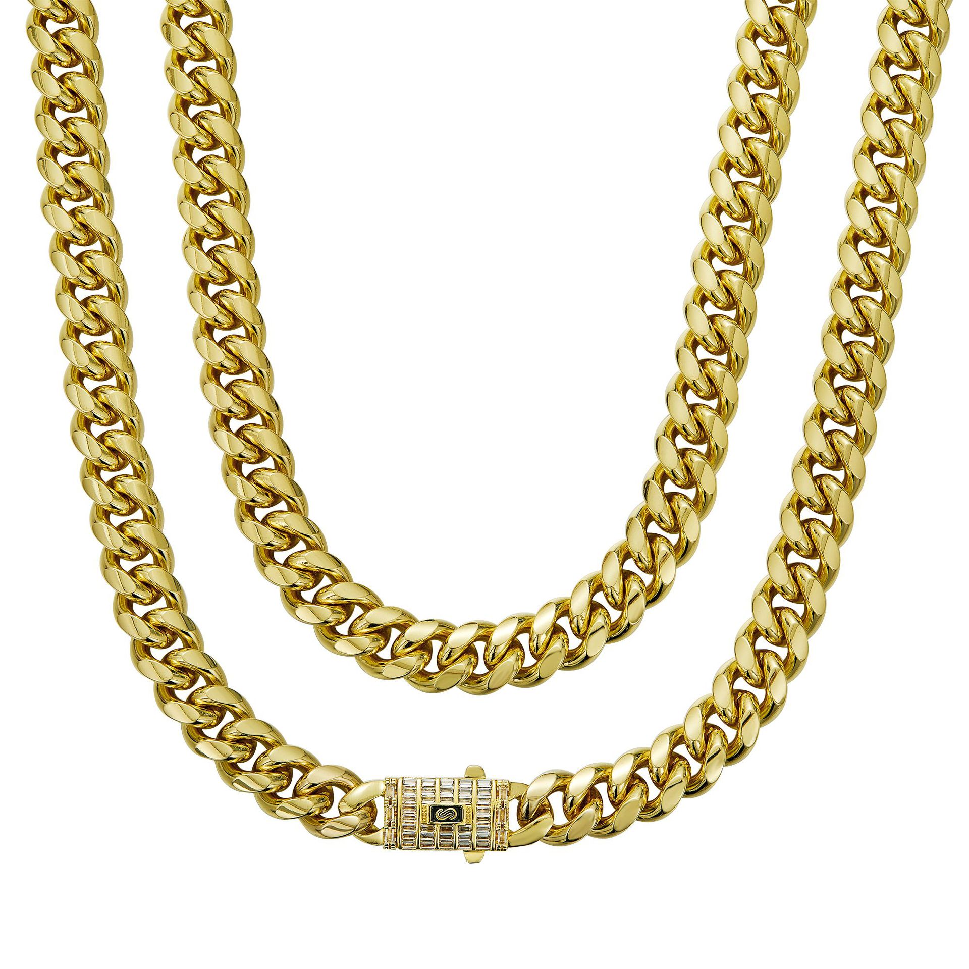 6-14mm Hip Hop Stainless Steel Miami Cuban Chain 14K Gold Plated Copper S Clasp
