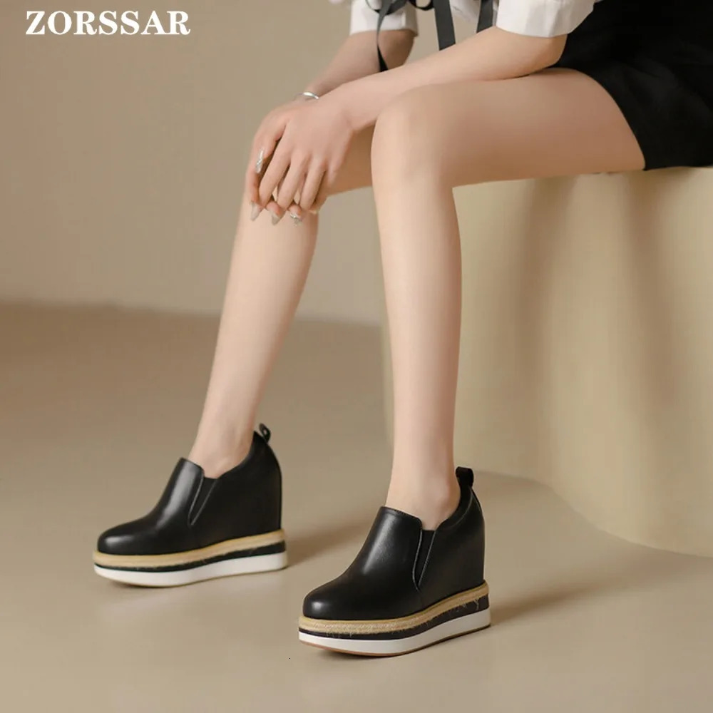 12cm leather platform wedge womens sports shoes hidden high heels casual breathable height increased white vulcanized shoes 241122 - view 4