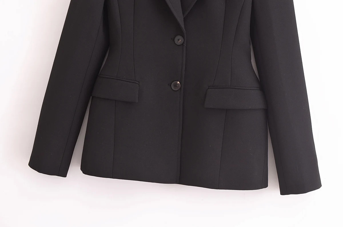 RZRA autumn and winter womens classic black flap pocket belt shoulder pad slim suit jacket temperament versatile 241121