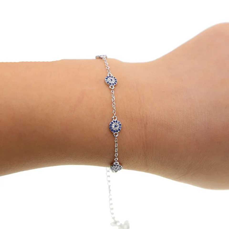 New Fashion% 925 Sterling Silver Color Tiny Round Evil Eye Trkiye Lucky Necklace Womens Jewelry X241123
