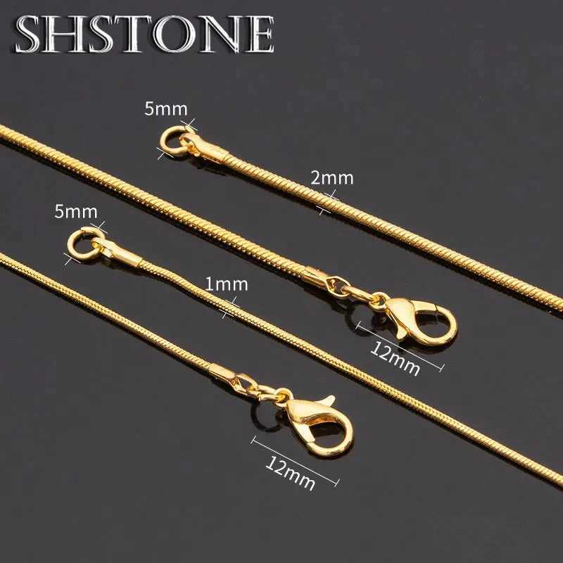 SHSTONE Womens 18K Gold 1mm/2mm/3mm Snake Chain Necklace Fashion 925 Pure Silver 40-75cm Chain Necklace Party Jewelry X241123