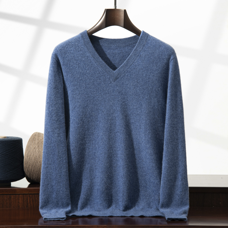 Mens Cashmere Jumpers: V-Neck Knit Pullover - Soft, Warm, and High-Quality Cashmere Sweater for Men; Ideal for Business Casual and Autumn/Winter Wear.