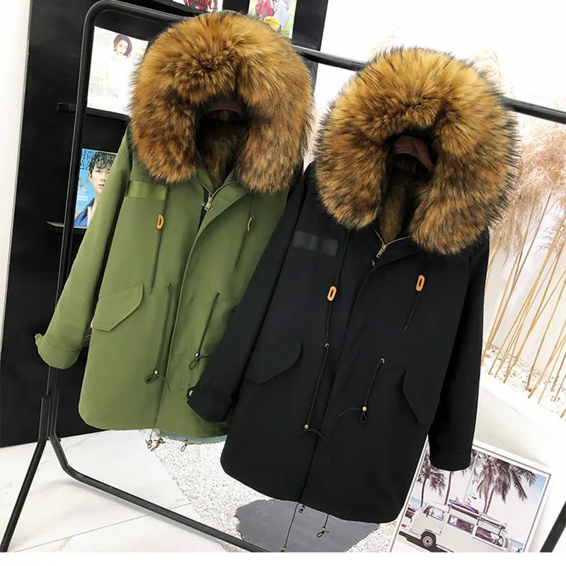 Mens Parka Winter Mink Coat Mens Parkas Natural Fox Fur Collar Hooded Jacket Medium length Coat 241122