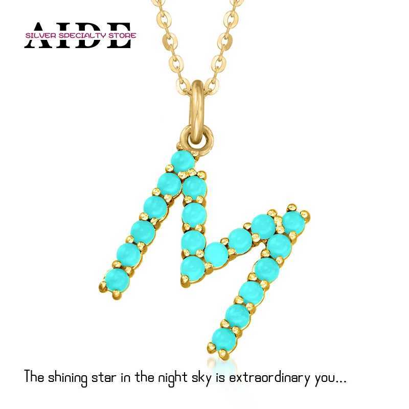 AIDE 925 sterling silver turquoise initial 26 letter pendant Clavicle necklace gold chain womens accessories jewelry gift X241123