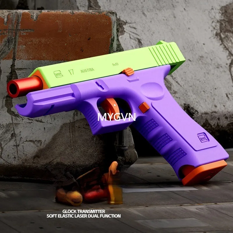 Multi-functional Soft Bullets Laser Toy Gun Shell Ejected Manual Continous Firing Pistol Double Magazine with Target Outdoor Game Cs Prop Gifts for Bo